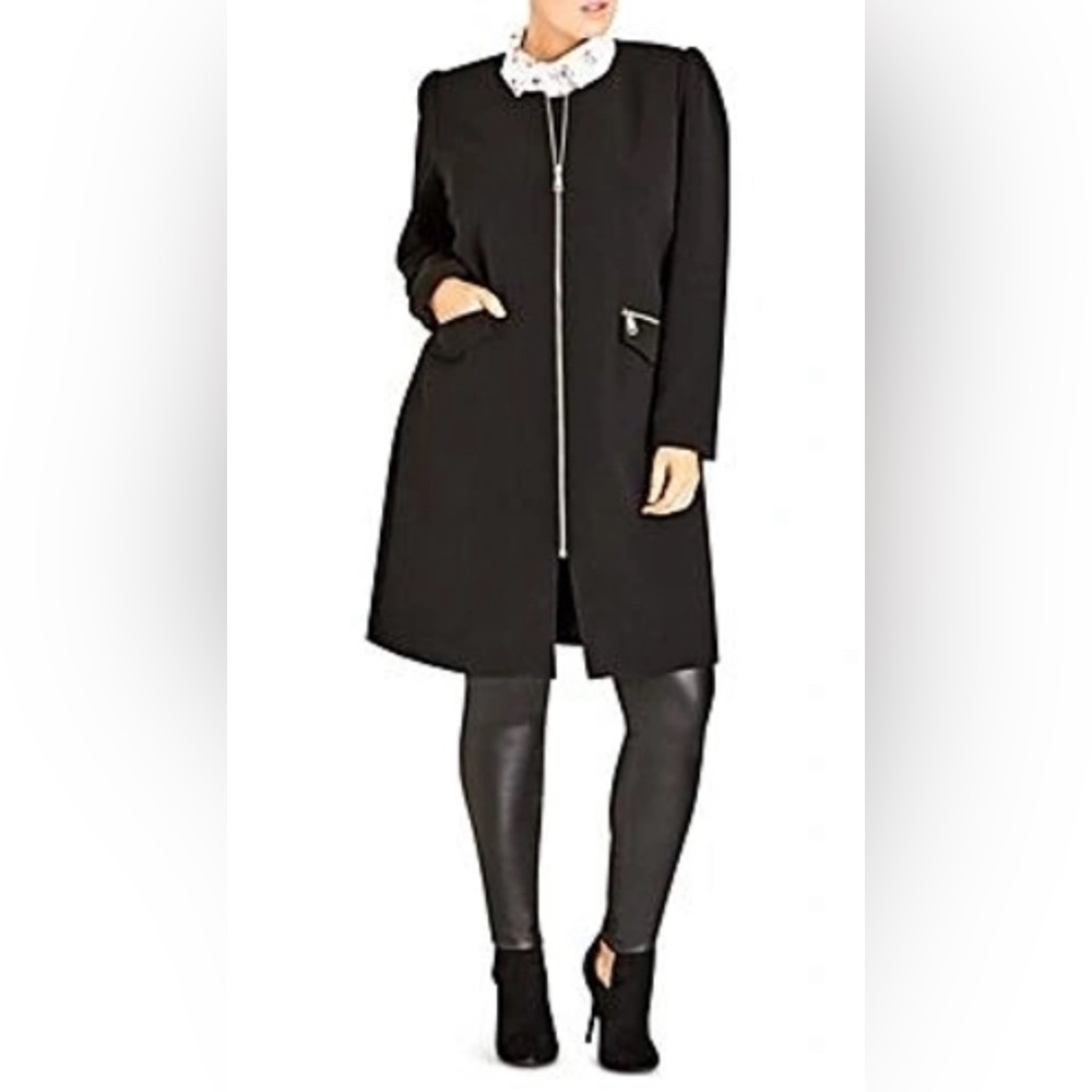 City Chic Simple Elegance Black A-Line Coat Size L / 20